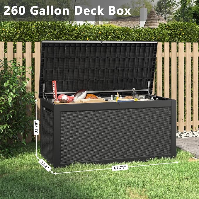 260 Gallon Resin Deck Box, Large Indoor and Outdoor Storage Box, Weatherproof - Image 2