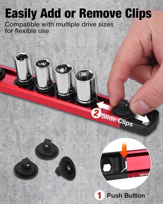 WORKPRO Magnetic Socket Organizer Set, 1/2" 3/8" 1/4" Drive Aluminum Alloy - Image 2