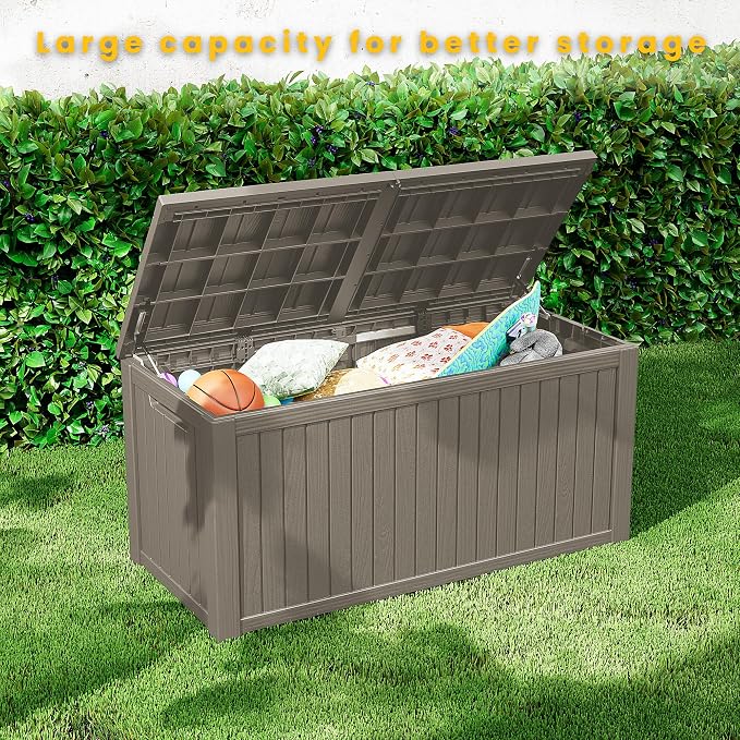 150 Gallon Outdoor Storage Box Waterproof Lockable Resin Deck Box Large - Image 8