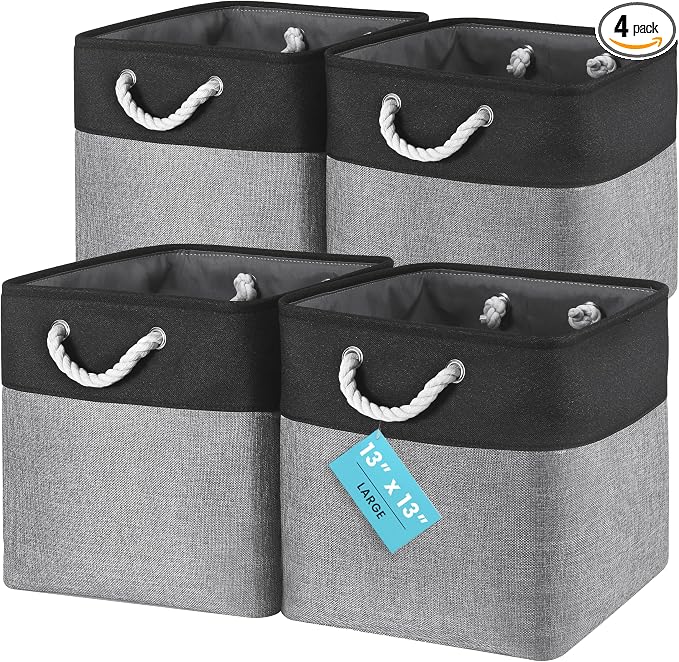 OrganiHaus 13x13 Cube Storage Bins 4 Pack, Foldable Cube Storage Organizer w/ by OrganiHaus
